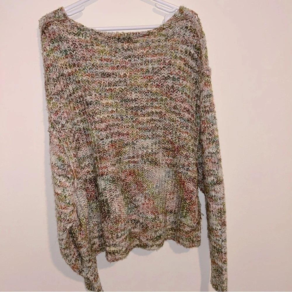 Free People Multi Color Knit Highland V-Neck Sweater in Mendocino Combo